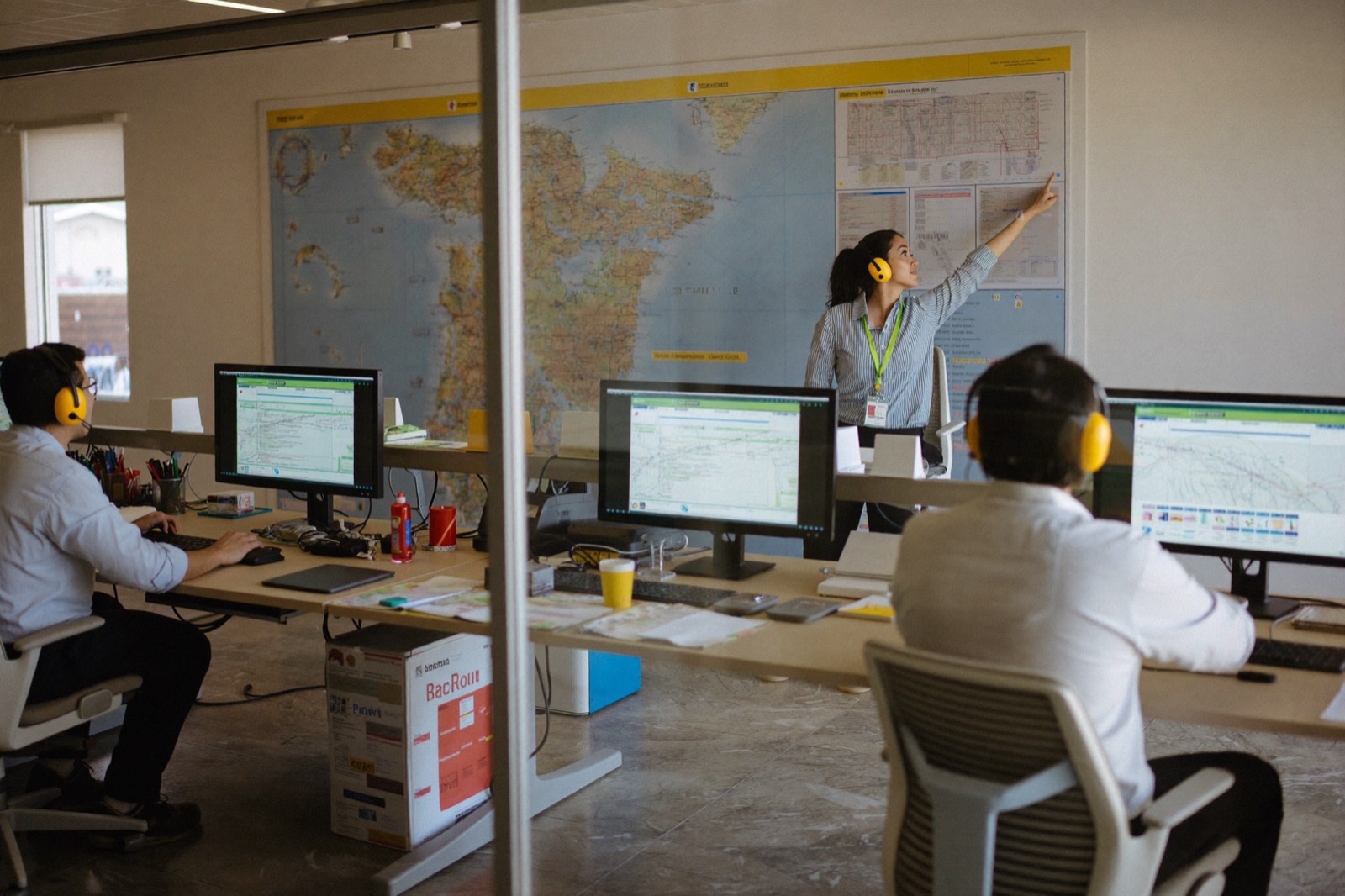 Equipo de tráfico de Gesmabertan planificando rutas en la oficina